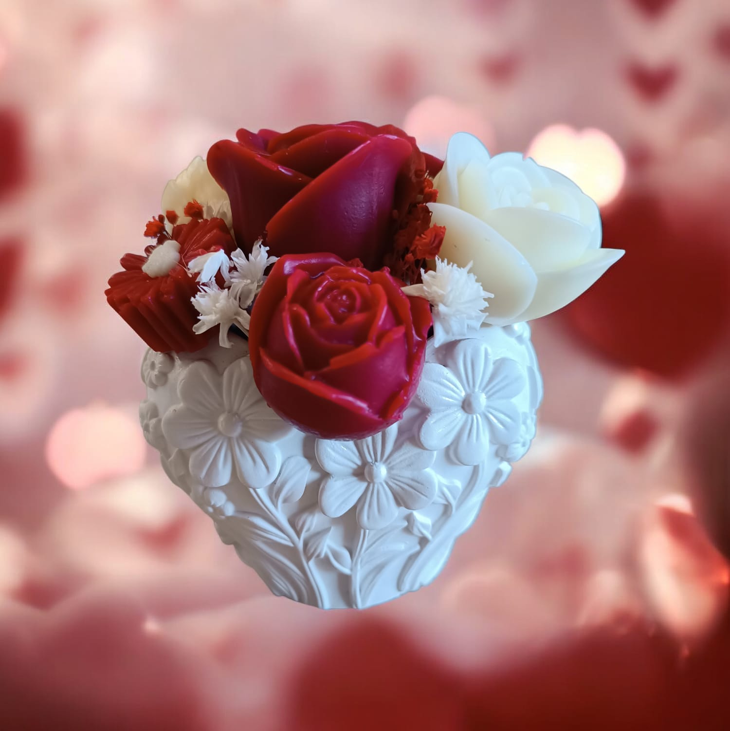 Bouquet parfumé pot fleurs en forme de coeur 